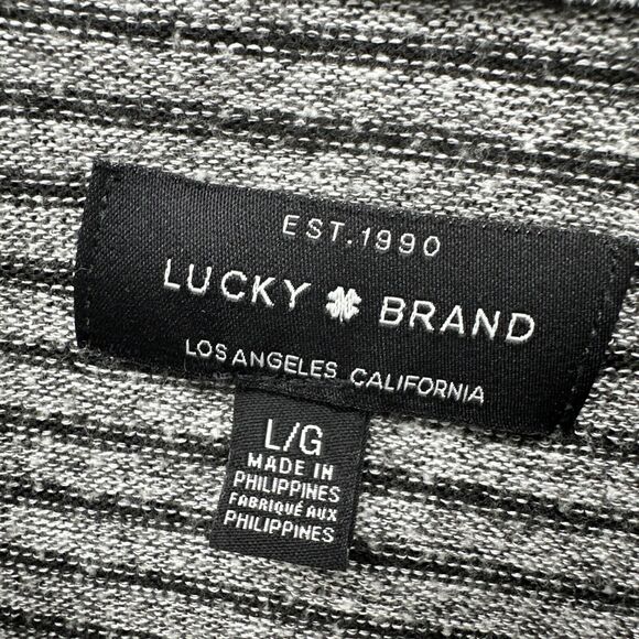 Lucky Brand Hoodie Mens Large Gray Black Striped Pullover Cloud Jersey - Picture 2 of 8